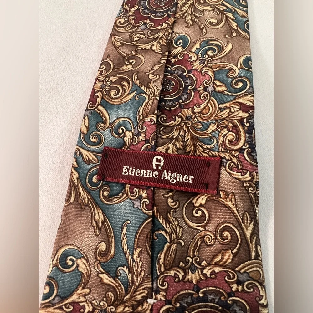 Etienne Aigner - Men's Shimmering Blue /Brown /Red 100% Silk Neck Tie 3